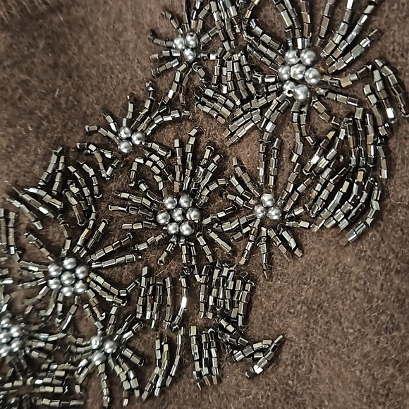 AIRPORT Brown long sleeve button down beaded embellished Angora lambswool M EUC - Picture 3 of 11